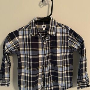 Janie and Jack Navy and Yellow Plaid Button Down Shirt